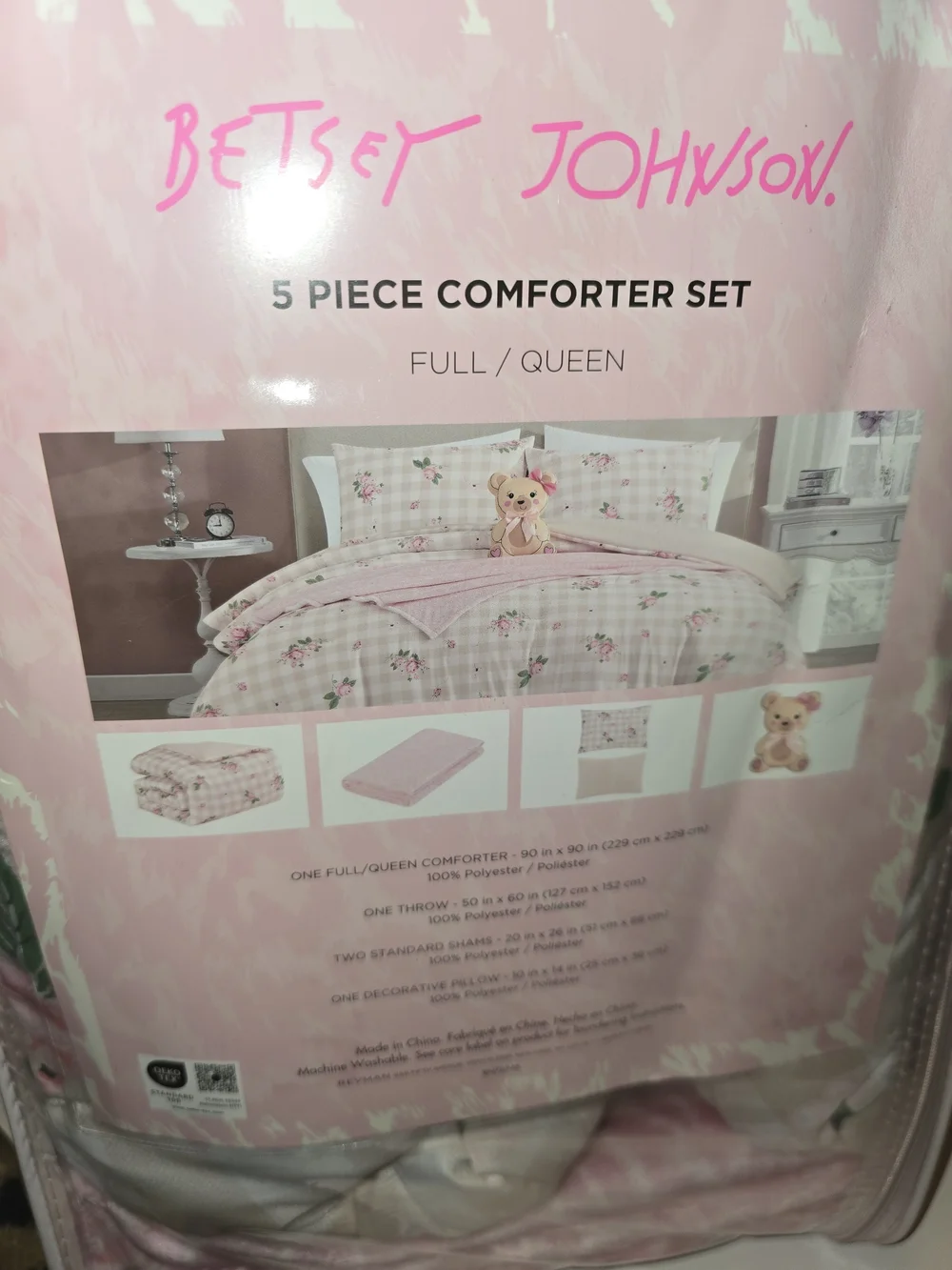 Betsey Johnson 5 Piece Comforter Set with Bear Pillow